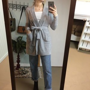 Gray tie front cardigan